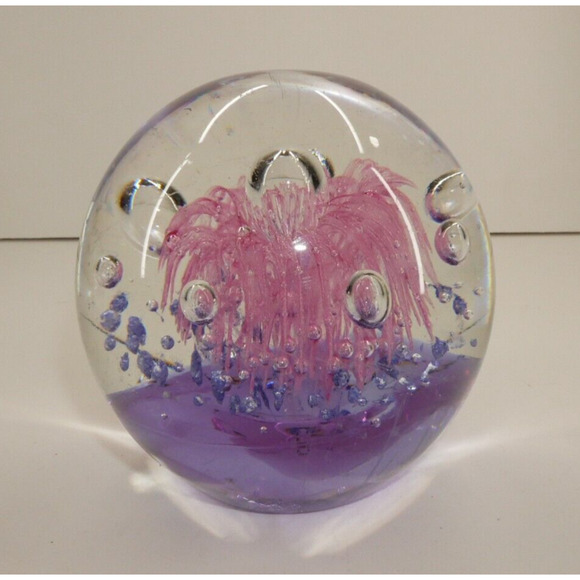 Other - Art Glass Paper Weight Pink Purple Bubbles